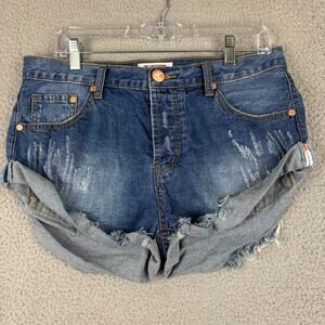One Teaspoon Short 28 Bandits Relaxed Fit Long Rise Buttonfly Twisted Cuff (32")